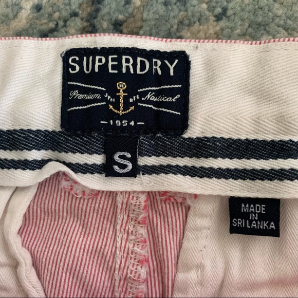 Superdry red white stripe shorts with belt - Picture 2 of 7